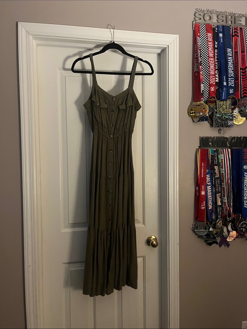 BB Dakota by Steve Madden Olive Green Button-Down Maxi Sundress